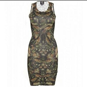 Alexander McQueen MCQ Sleeveless Animal Print Camo Mob Wife Mini Dress Sz S